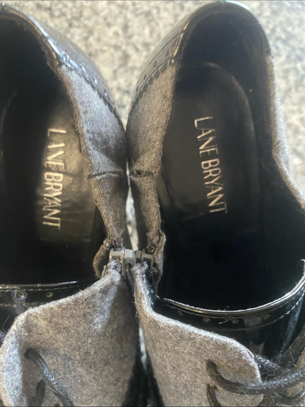 Lane Bryant Black Patent and Gray Wool Lace-Up Brogues - Picture 5 of 9